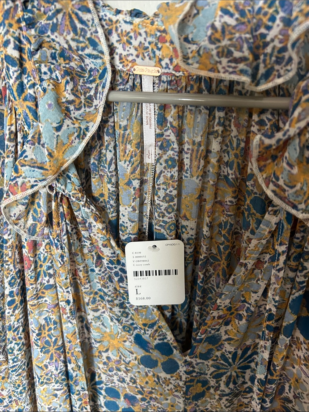 Free People Floral Long-Sleeve Tiered Maxi Dress - Blue Multicolor w full slip - Picture 2 of 6